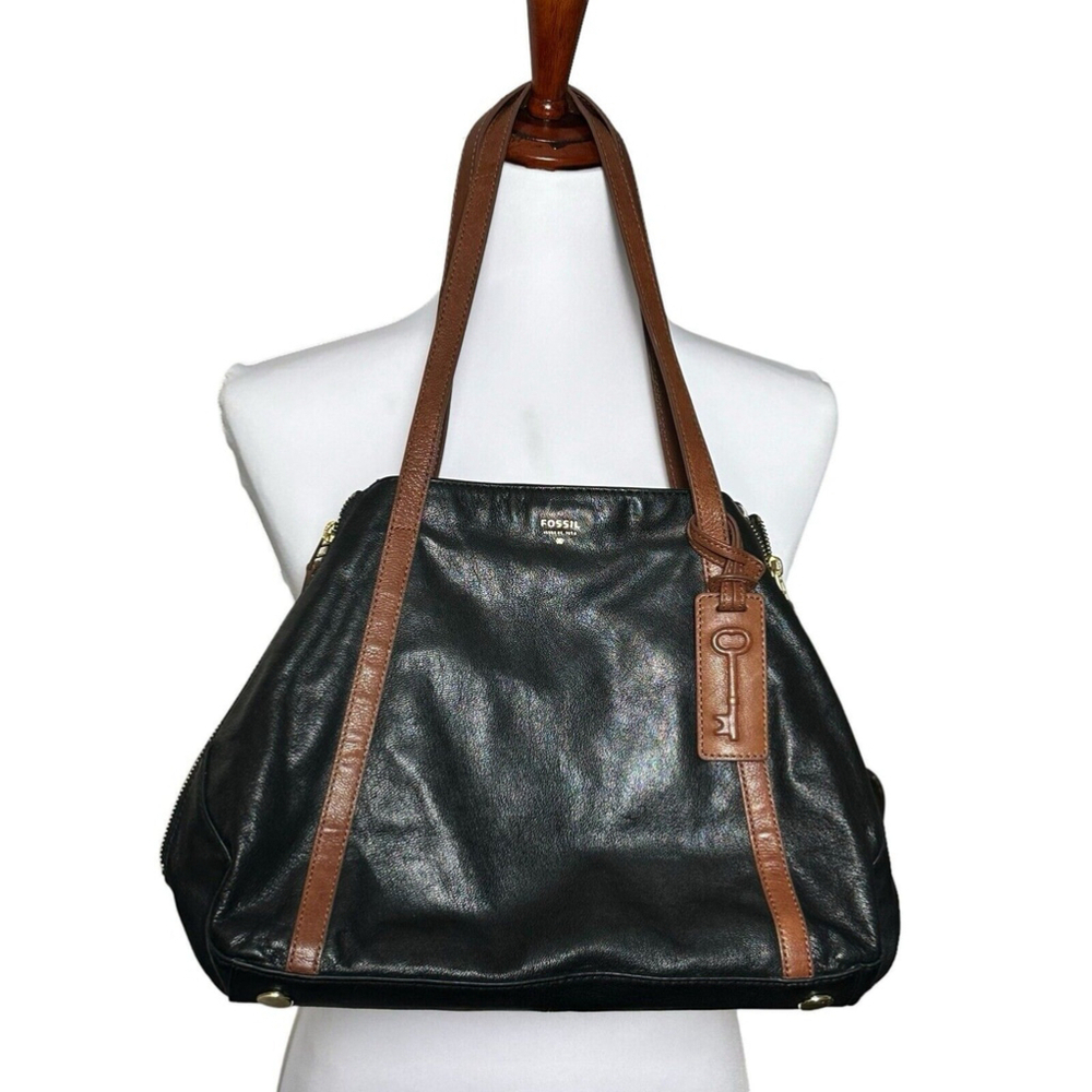 Fossil Black and Brown Leather Shoulder Bag